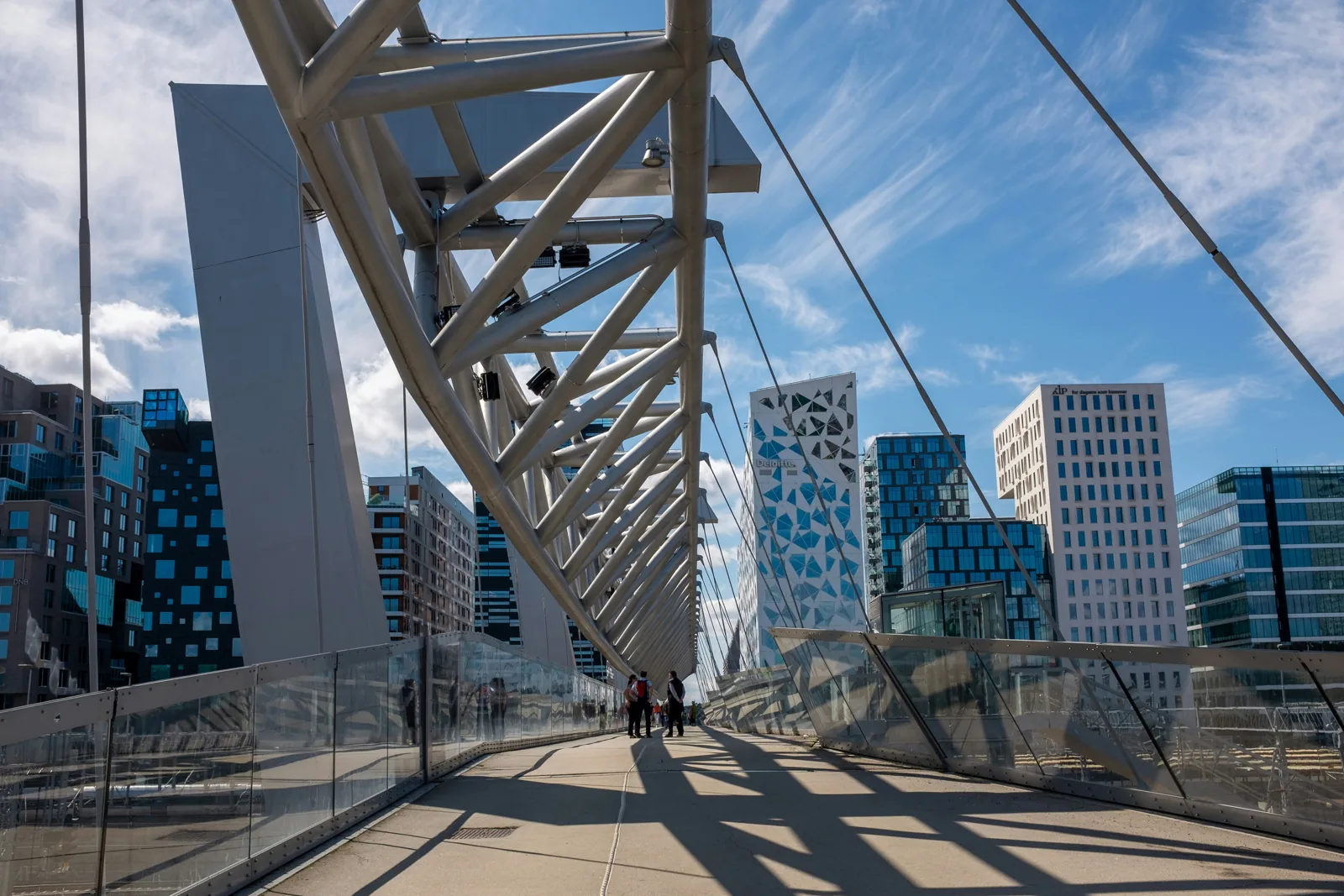 The Akrobaten bridge and Barcode skyline in central Oslo