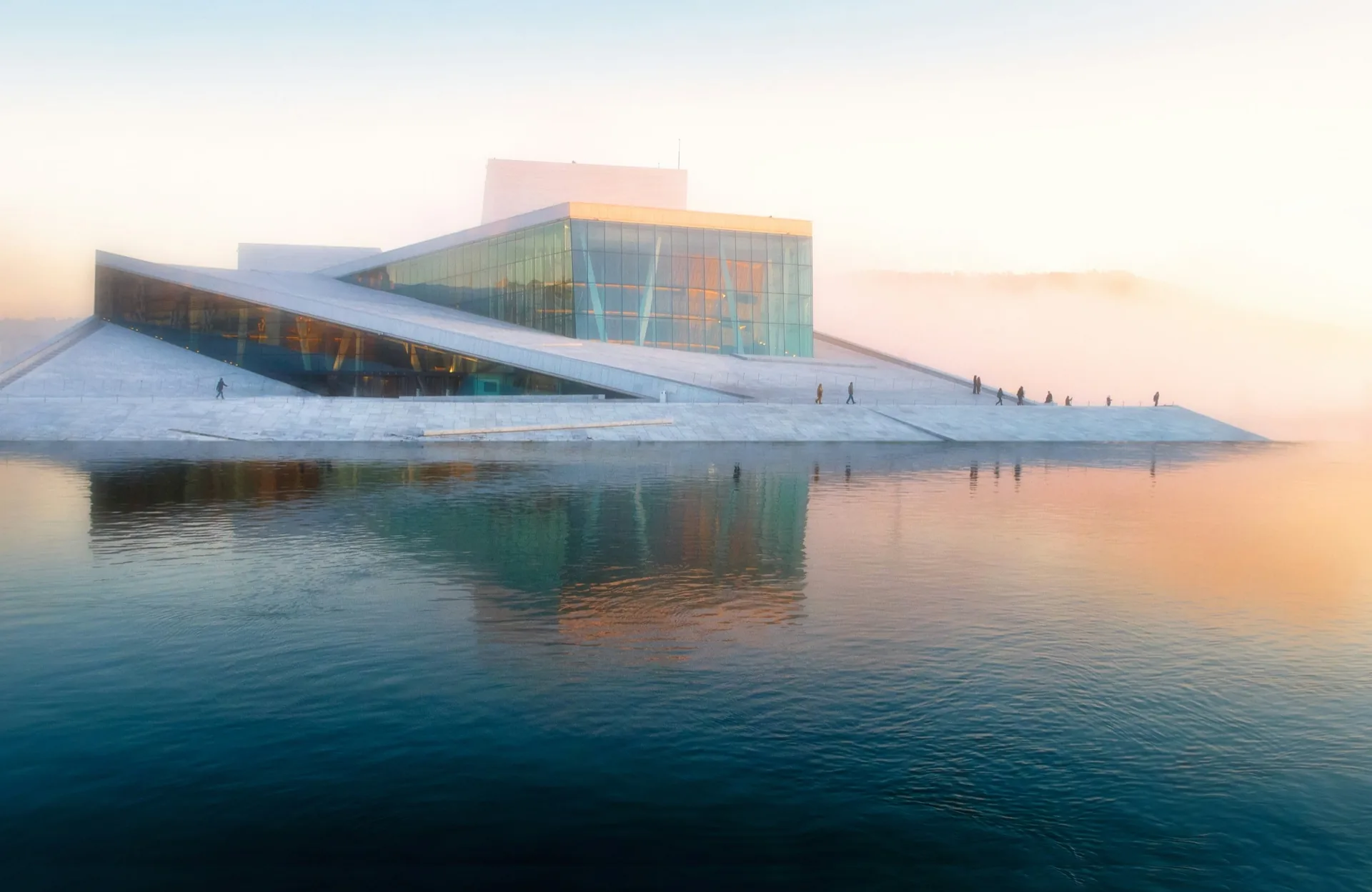 Oslo Opera House and Bjørvika waterfront in morning light